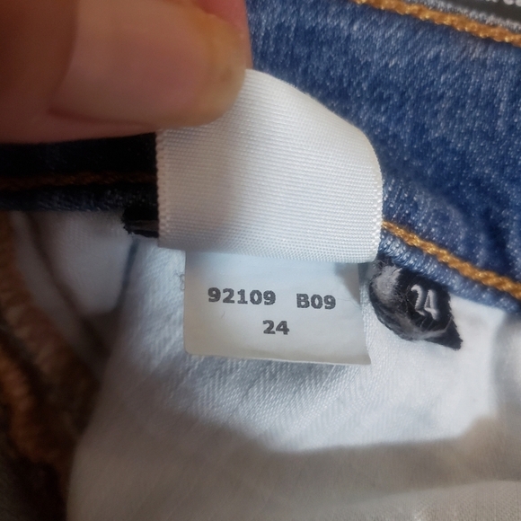 7 FAMK Jean Womens 24 Blue Denim Alexa Cropped Frayed Striped Wide Leg Raw Hem - Picture 12 of 12